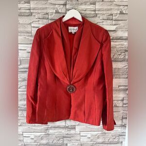 Lily & Taylor Women’s Elegant Church Red Blazer Silk Blend Rhinestone Brooch 12